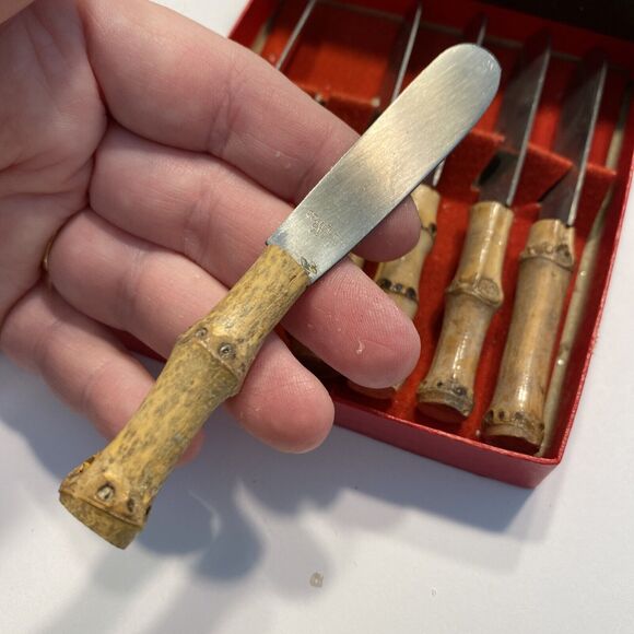 Viking Hand Made In Japan Bamboo Little Spreaders Original Box Set of 6 MCM - Picture 7 of 7